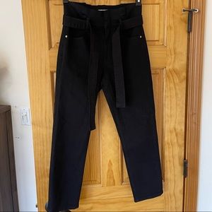 Frame Straight Leg Black High Waisted Tie Jeans